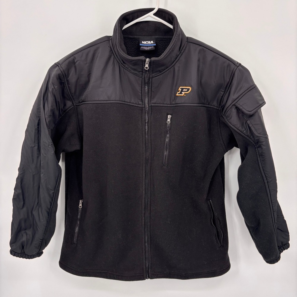 NCAA Purdue Boilermakers Jacket Mens XL Black Excellent Fleece Mixed Media Zip